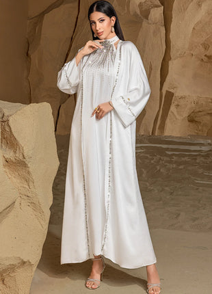 2Pcs Luxury Dubai Abaya Muslim Sets for Women Diamonds Evening Party Dress Kimono Jalabiya Wedding Gown Kebaya Ramadan Caftan