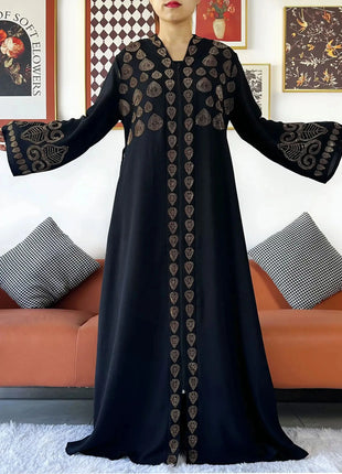 2024 Women Party Dress Chiffon Open Abaya Golden Stones Muslim Women Dress Islamic Clothing Cardigan Abaya Women Muslim Dress