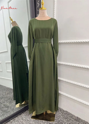 Fashion Sliky Djellaba Muslim Dress Dubai Full Length Flare Sleeved Soft Abaya Dubai Turkey Muslim Islam Robe WY921