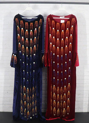 African Party Dresses For Women 2025 Elegant Beading Sequins Velvet Maxi Dress African Clothes Robe Africaine Femme High Quality