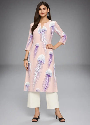 Muslim Dress Kurtta Women Fashionable And Elegant National Style Straight Tube Casual Round Neck Colorful Elephant Pattern Dress