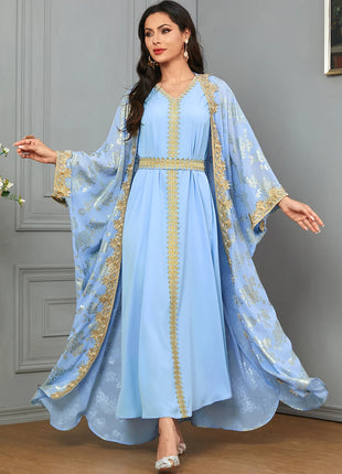 Women's Eid Abaya 2-Piece Set — Embroidered Jalabiya Party Dress