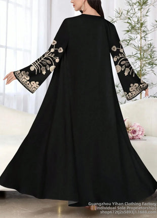 Muslim Women's Long Sleeve Printed Abaya Cardigan Elegant Fashion plus Size Outerwear Polyester Fabric Digital Printing