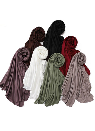 Luxury Wavy Edge Jersey Hijab for Women Solid Color Milk Silk Scarf Headscarf Autumn Shawl Stretchy Chiffon Scarf Ramanda
