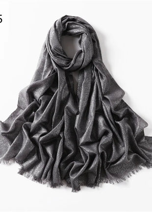 2025 Abaya Women Veil Gold Solid Color Muslim Head Scarf Shawls and Wraps Glitter Pashmina Bandana Female Foulard Hijab