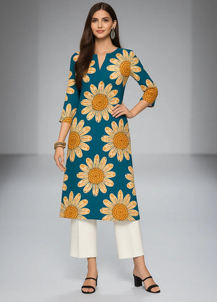 Muslim Kurtta Women's Casual Fashion Dress Long Sleeved Straight Tube Casual Ethnic Flower Abaya Musulmane Modest Dress