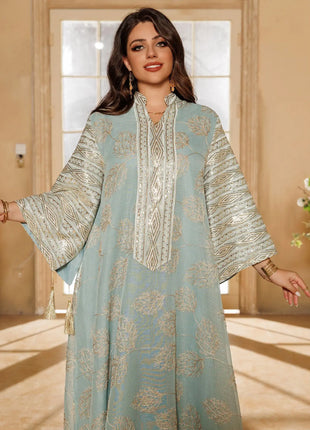 Muslim Women's Black Islamic Embroidered Abaya with Gold Detailing Ideal for Formal Occasions in Middle East like UAE and Saudi