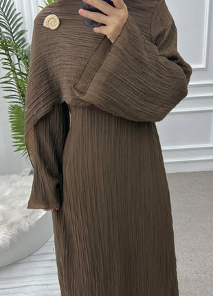 Two Piece Middle East Muslim Cardigan Set for Women Ramadan Eid Dubai Modest Abaya Dress Elegant Islam Solid Turkey Robe Outfit