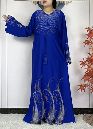 New Muslim Fashion Women Dress Chiffon Diamond Long Sleeves Casual Clothing African Abaya Women Robe Dubai Turkey Islamic Robe