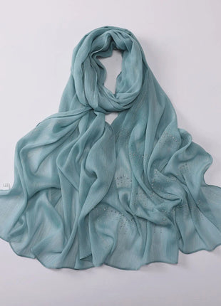 Luxury Rhinestone Chiffon Hijabs Woman Muslim Scarf Shawls Solid Lady Party Shawl Wraps Islamic Turban Female Headscarf Ramadan