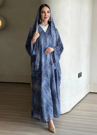 Eid Abaya for Women Print Cardigan Scarf Set Muslim Dresses Ramadan Morocco Dubai Jalabiya Kaftan Vestidos Arab Long Robe 2025