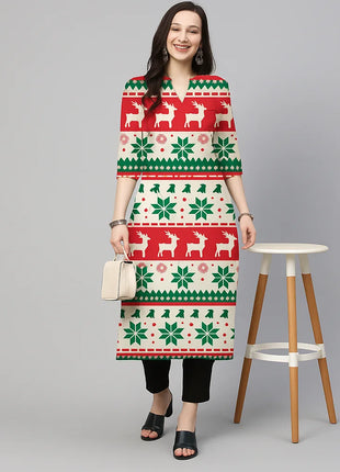 Christmas Muslim Women's Casual Fashionable And Comfortable Kurtta Dress Long Sleeved Straight Tube Casual Ethnic