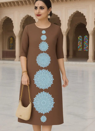 Muslim Dress Kurt Women's Fashionable Elegant Straight Tube Casual Flowers Color Elephant Pattern Islamic Clothing For Women