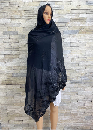 New Muslim Ramadan Scarf  Femme Musulman Foulard Hijabs For Woman African Islam Dubai Chiffon Sequins Embroidery Scarf Shawl