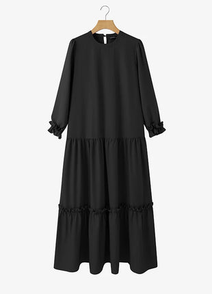 ZANZEA Women 2026 Spring O Neck Long Sleeve Dresses Elegant Muslim Abaya Dress Ramadan Robe Stylish Flounce Maxi Dresses Kaftan
