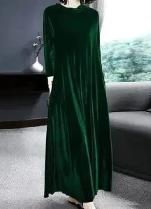 Elegant Long Sleeve Velvet Dress Autumn Spring New Style Puffy Collar Slimming Tummy Covering Mid-Length Gown Princess Sleeve