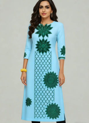 National style Muslim Women Kurt Casual Dress Long Sleeve Straight Casual Ethnic Flower Mandarin 3D Design Suitable Caftan Femme