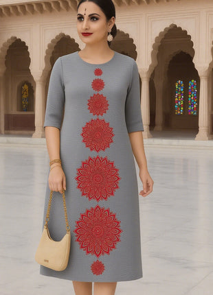 Muslim Dress Kurt Women's Fashionable Elegant Straight Tube Casual Flowers Color Elephant Pattern Islamic Clothing For Women