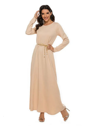 Women's Muslim Basic Liturgy  Abaya Long Sleeve Inner Cloth Round Neck Ladies Dress Middle Eastern Dubai Turkey Solid Daily Robe
