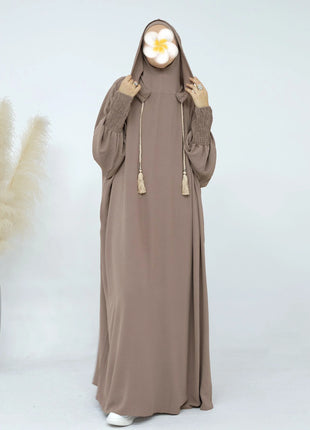 Women Tassel Abayas Muslim Ramadan Prayer Clothing With Hooded Jalaba Solid Casual Batwing Sleeve Arab Oriental Robe Eid Djellab