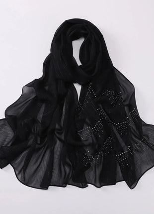 Luxury Rhinestone Chiffon Hijabs Woman Muslim Scarf Shawls Solid Lady Party Shawl Wraps Islamic Turban Female Headscarf Ramadan