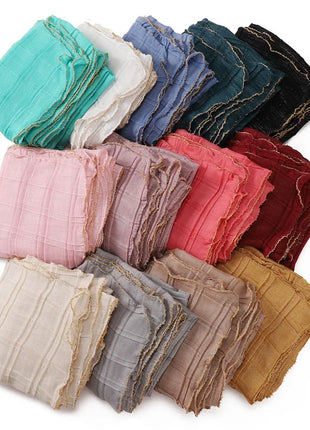 13 Color 80*180cm New Simple Silver Wire Wrinkle Plaid Solid Color Chain Gold Border Scarf Muslim Women Hijab Wrap Ramadan Islam