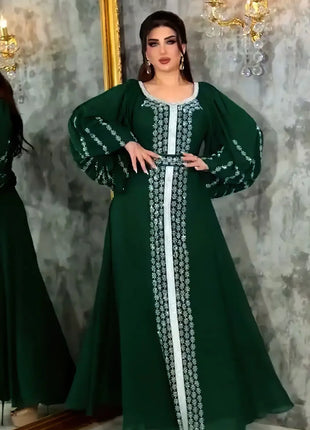Abaya Muslim Women Party Dresses Chiffon Sequins Jalabiya Ramadan Eid Morocco Islam Sashes Vestidos Arab Long Robe Dubai Kaftan
