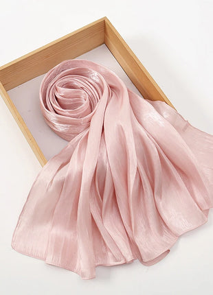 Newest Plain Shimmer Hijab Silk Wrinkle Scarf Muslim Woman Hijab Shawls Islam Woman Long Wraps Femme Headband Pure Turban