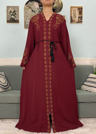 Muslim Open Abayas For Women 2024 Pure Chiffon Zipper Diamonds Loose Femme Robe Islam Dubai Boubou Moroccan Caftan With Turban
