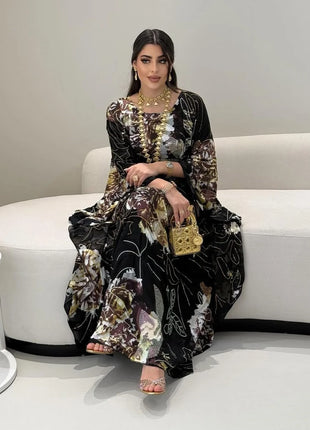 Muslim Dress for Women Chiffon Diamond Party Abaya Dresses Arab Long Robe Morocco Dubai Kaftan Vestidos Jalabiya Ramadan Eid