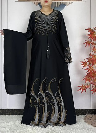2024 New Dubai Muslim Femme Elegant Dress African Abaya For Women Arabic Islamic Robe Chiffon Fabric Long Sleeve Turkey Clothing