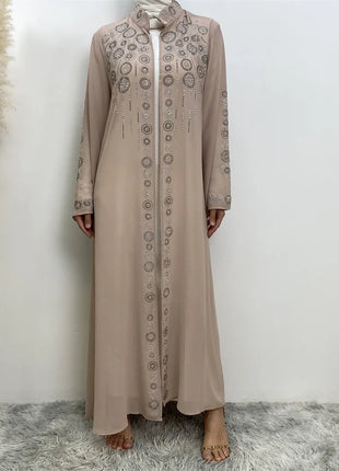 Diamond for Muslim Women Chiffon Open Cardigan Abaya Kimono Maxi Dress Turkey Dubai Arab Kaftan Eid Party Morocco Gowns Jalabiya