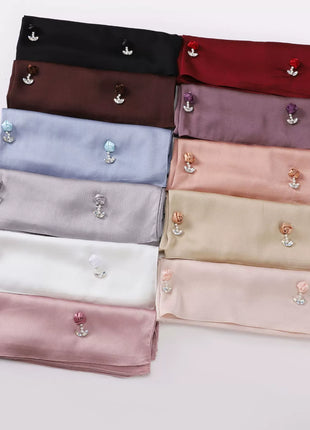 New Bubble Chiffon Hijab Scarf Handmade Flower Beaded Anchor Satin Silk Scarf  Hijabs for Women Turban Femme Ramadan Islamic