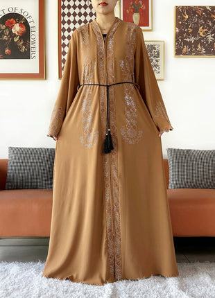 2025 Women Elegant Party Dress Chiffon Open Zipper Loose Abaya Muslim Women Dress Islamic Clothing Cardigan Abaya Muslim Dress