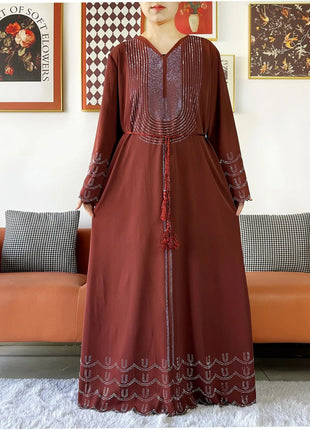 New 2025 Dubai Diamonds Muslim Women Modest Dress Elegant Arabic Femme Hijab Long Sleeve Chiffon Abaya Islamic Turkey Clothing