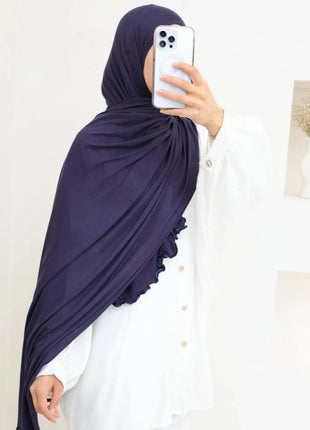 Luxury Wavy Edge Jersey Hijab for Women Solid Color Milk Silk Scarf Headscarf Autumn Shawl Stretchy Chiffon Scarf Ramanda