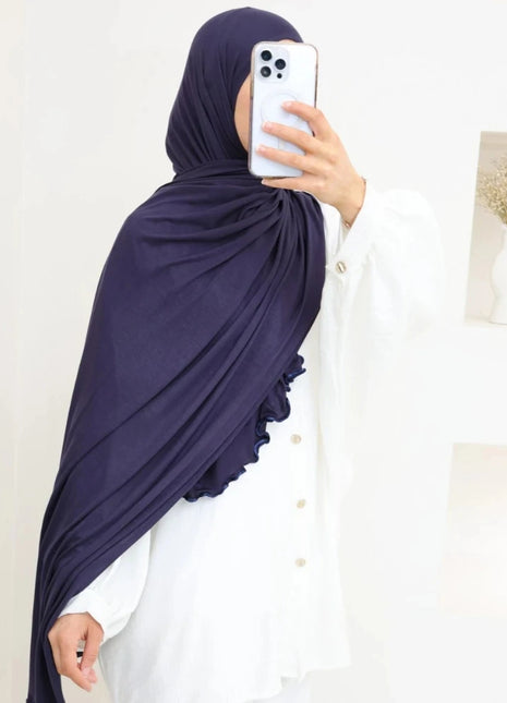 Luxury Wavy Edge Jersey Hijab for Women Solid Color Milk Silk Scarf Headscarf Autumn Shawl Stretchy Chiffon Scarf Ramanda