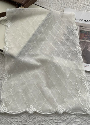 Court Style Embroidery Flower Lace Scarf Long Silk Women's Spring Summer Seaside Vacation Shawl Headscarf