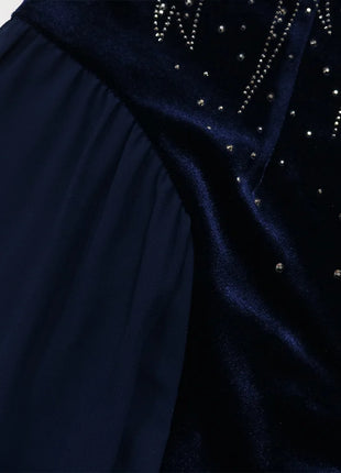 Women Dubai Arab Muslim Velvet Chiffon Splicing Diamond Evening Dress Jalabia Women's Clothing Abaya Robe