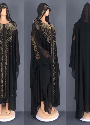 Fashion Casual Muslim Dresses Kaftan Large Size Abayas for Women Dubai Hooded Long Dress Loose Batwing Sleeve Islamic Clothing