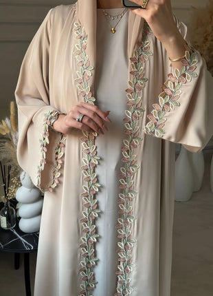 Dubai Elegant  Purple Abaya for Muslim Women - Intricately Crafted with Multicolored Embroidery Piece in Islamic Modest Fashion