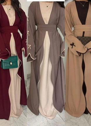 Eid Bow Abaya Women Cardigan Dress Muslim Party Caftan Robe Jalabiya Morocco Dubai Kaftan Islam Vestidos Largos Ramadan 2025