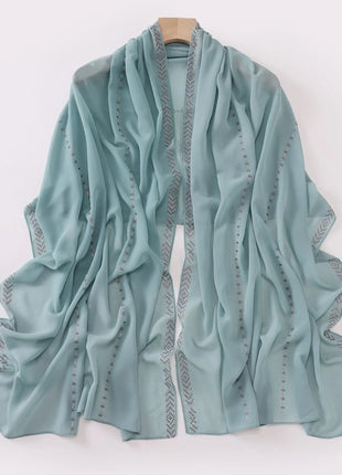 Hot Diamond Pearl Chiffon Hijabs for Women Muslim Fashion Long Shawl Head Wrap for Women Turbans for Women Ramadan Turban Femme