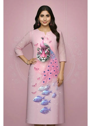 Muslim Peacock Women Kurt Casual Dress Long Sleeve Straight Casual Ethnic Flower Mandarin 3D Design Suitable Ladies Abaya Muslim