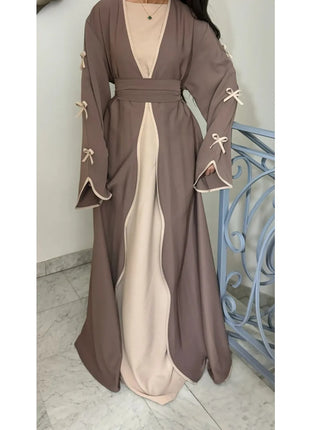 Eid Bow Abaya Women Cardigan Dress Muslim Party Caftan Robe Jalabiya Morocco Dubai Kaftan Islam Vestidos Largos Ramadan 2025