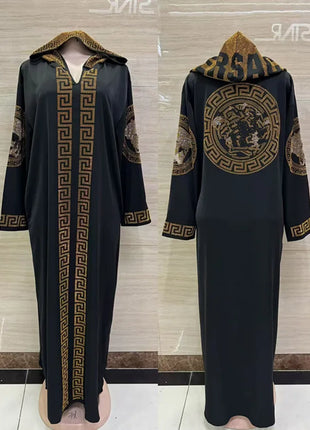 Dress Length:148cm Bust:120cm  2025 New Fashion Hooded dresses rhinestone  Dashiki Women Long Blouse Yomadou Color Pattern