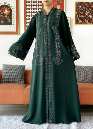 2025 Women Elegant Party Dress Chiffon Open Zipper Loose Abaya Muslim Women Dress Islamic Clothing Cardigan Abaya Muslim Dress