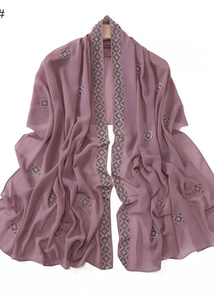 Fashion Rhinestone Chiffon Long Scarf Shawl for Women Head Wrap Hijab Turban Islam Veil Bandanas Bufanda Foulard Turbante Mujer