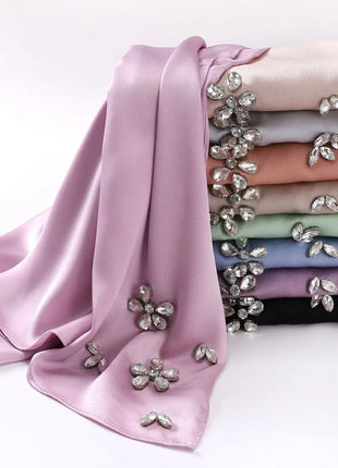 New Bubble Chiffon Hijab Scarf Handmade Flower Beaded Anchor Satin Silk Scarf  Hijabs for Women Turban Femme Ramadan Islamic