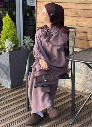 Eid Modest Dress for Women Abaya Lace-up Sleeve Morocco Party Dresses Ramadan Vestidos Largos Kaftan Islam Dubai Arab Long Robe